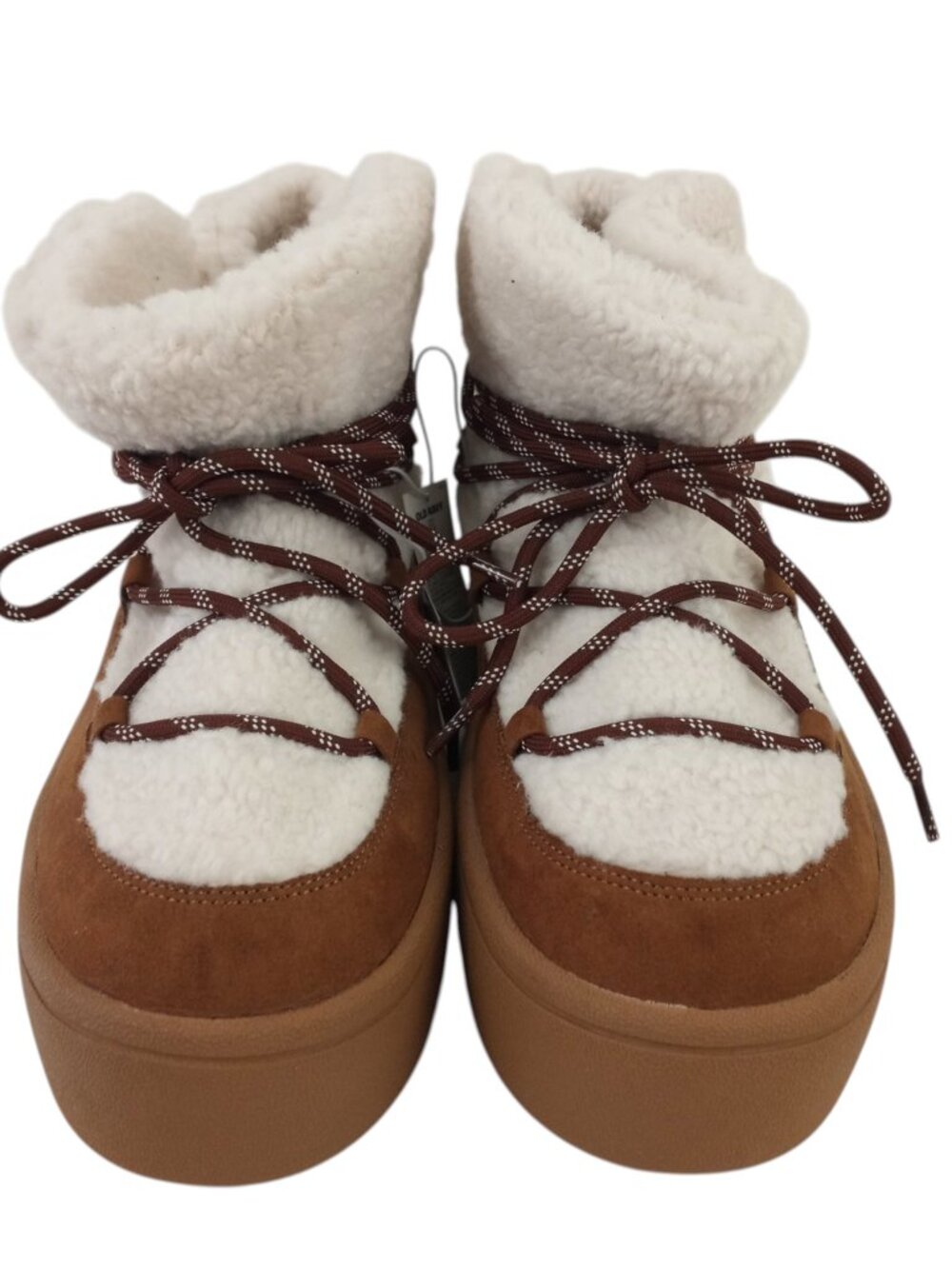 NWT Old Navy Cozy Lace Up Platform Booties Camel Brown sz 9 Womens